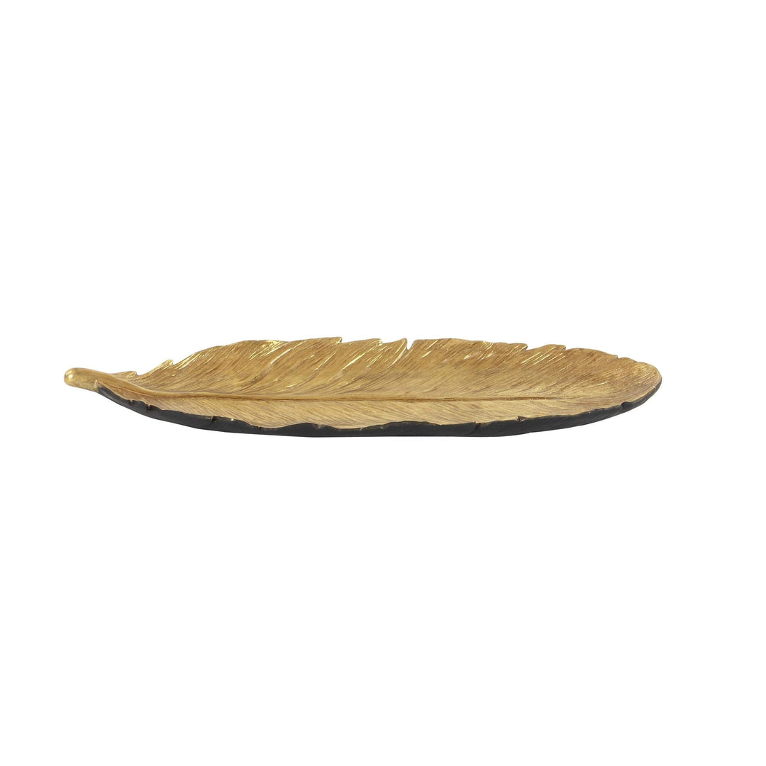 Kitty Ps Gold Feather Tray Black Glam Acacia Stone Wood Natural Finish - Diamond Home USA