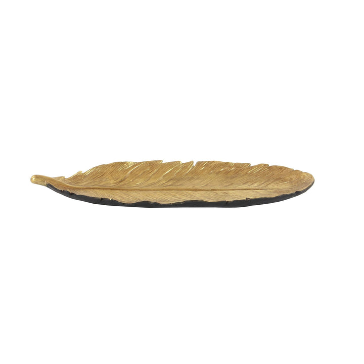 Kitty Ps Gold Feather Tray Black Glam Acacia Stone Wood Natural Finish - Diamond Home USA