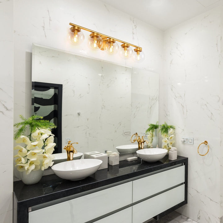 Modern Gold 5-light Bathroom Vanity Lights Dimmable Globe Glass Wall Sconces L - Diamond Home USA
