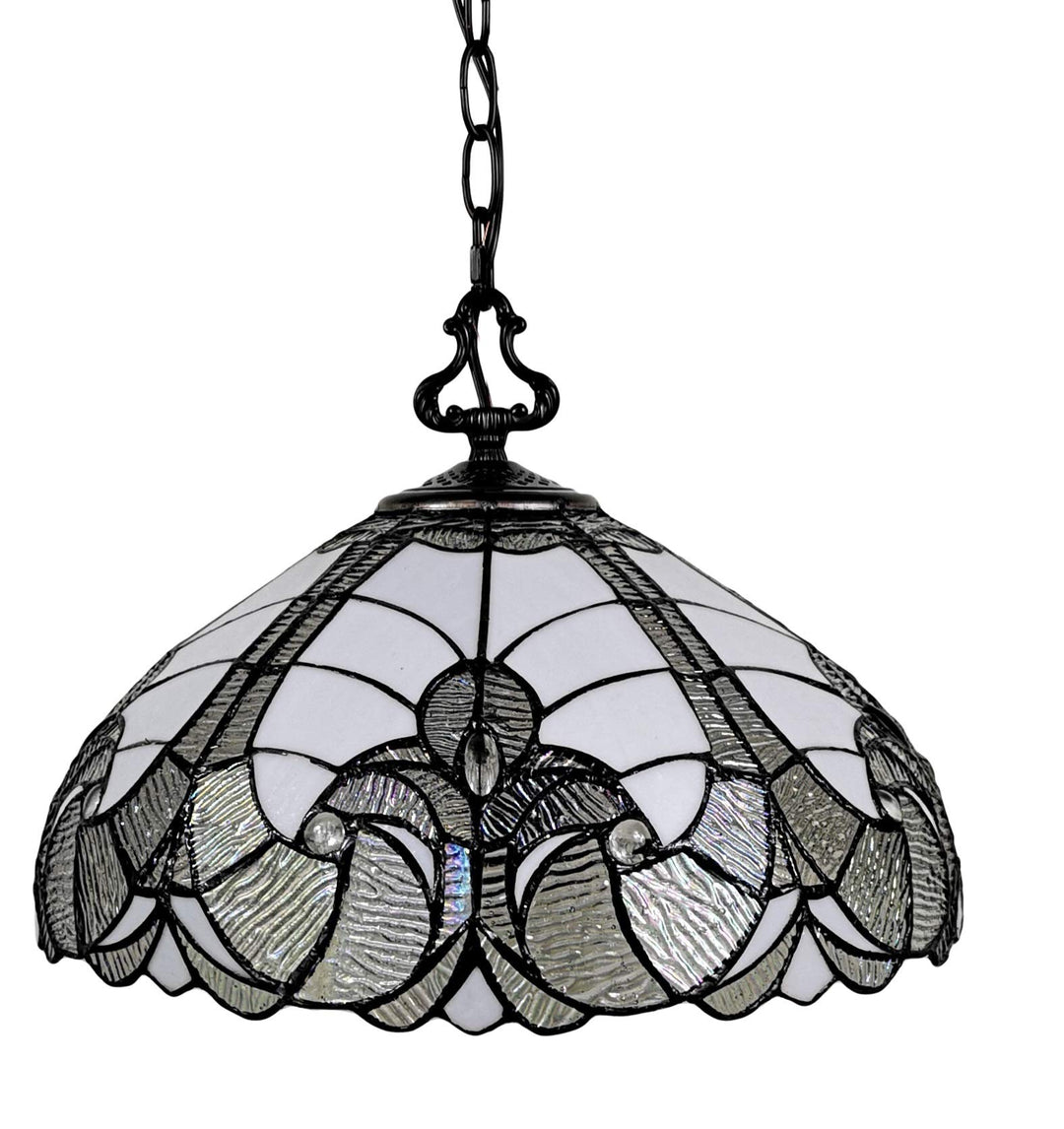 Tiffany Style Hanging Pendant Lamp 16" Wide Floral Stained Glass White Grey - Diamond Home USA