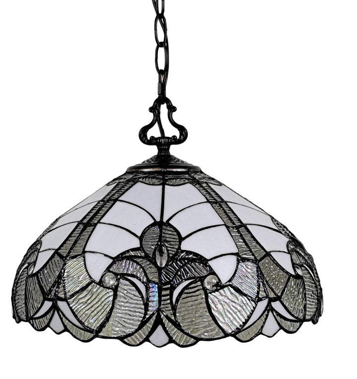 Tiffany Style Hanging Pendant Lamp 16" Wide Floral Stained Glass White Grey - Diamond Home USA
