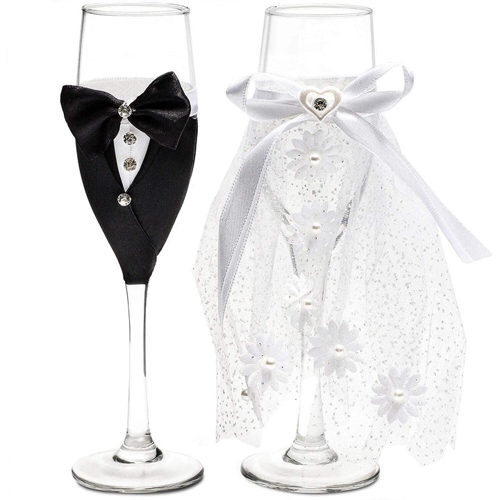 Bride And Groom Champagne Flutes Wedding Dress Tuxedo Toasting Glasses Gift