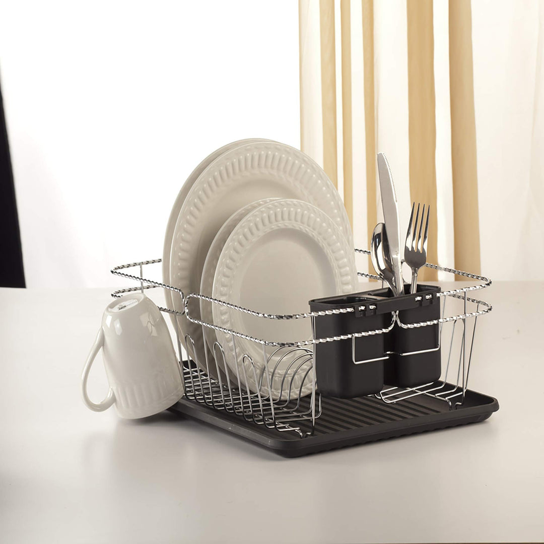 Kitchen Details 3 Piece Twisted Chrome Dish Drying Rack|Cutlery Basket|Drain - Diamond Home USA
