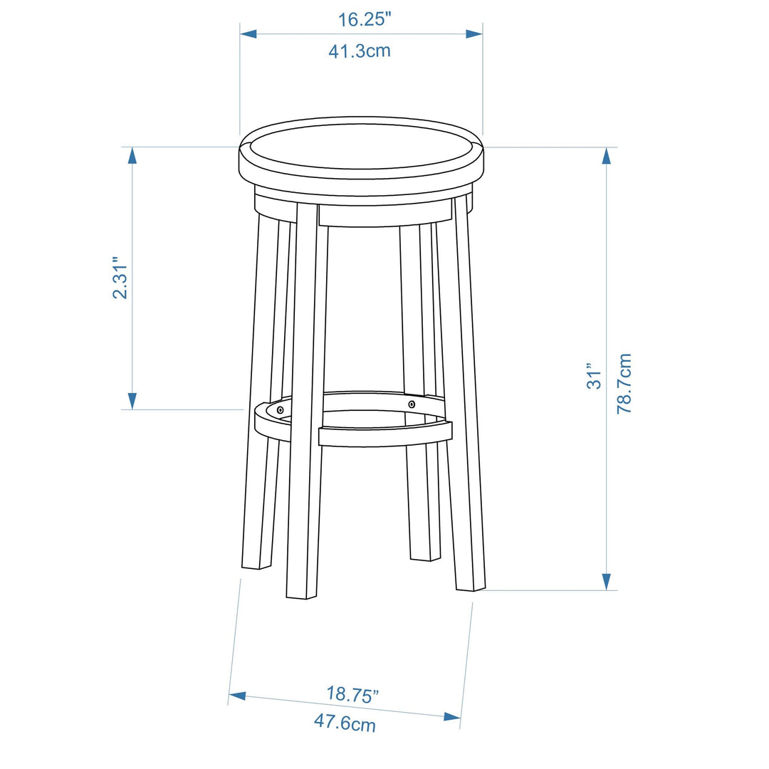 Aqua Blue Backless Swivel Bar Stool Transitional Wood Footrest - Diamond Home USA