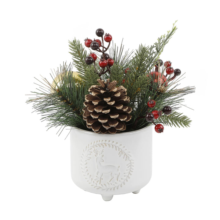 Flora Bunda Xmas Mix in Deer Wreath Ceramic Footed Pot 4.75X4.75X4.25