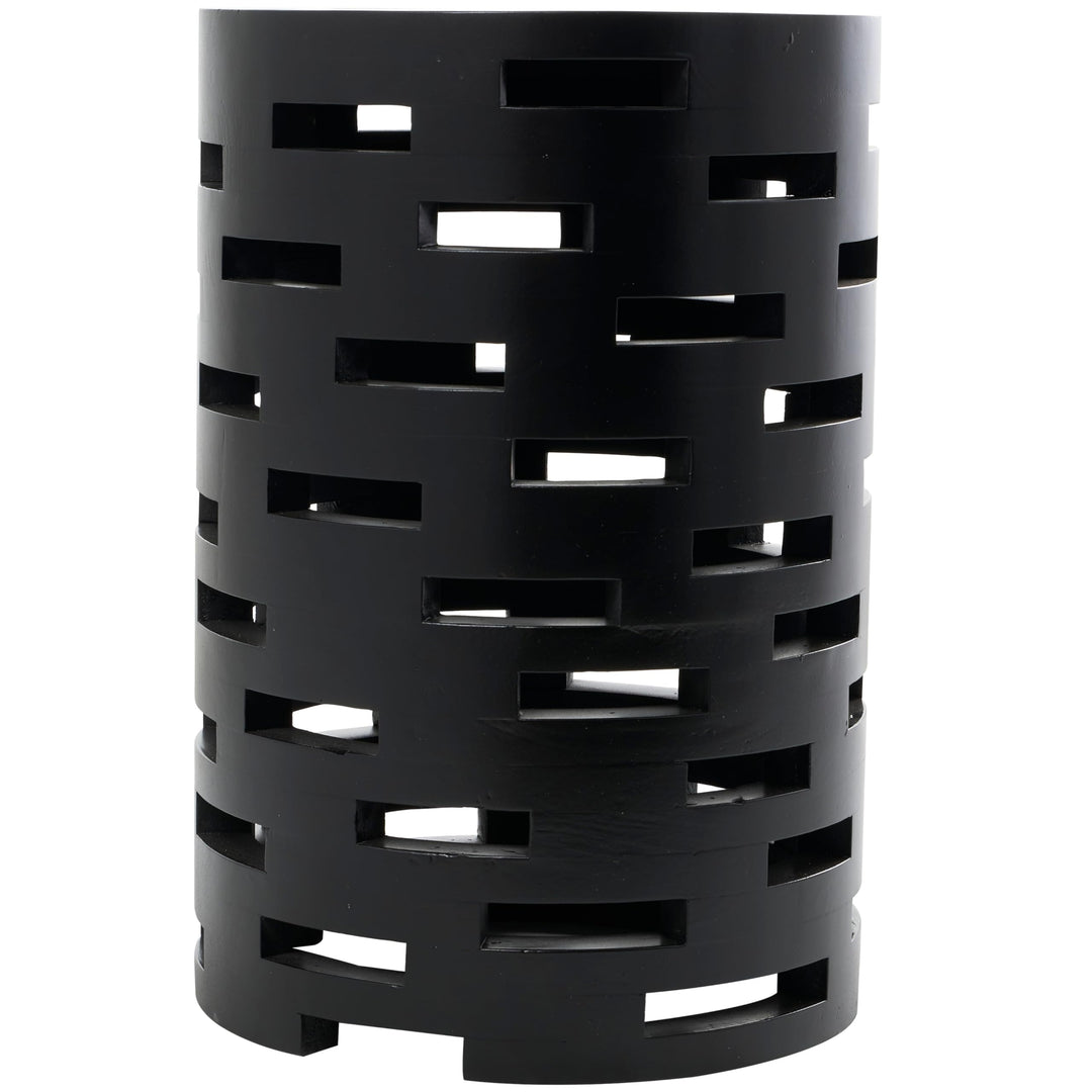 Black Wood Brick Inspired Cutout Geometric Accent Table Modern Contemporary - Diamond Home USA