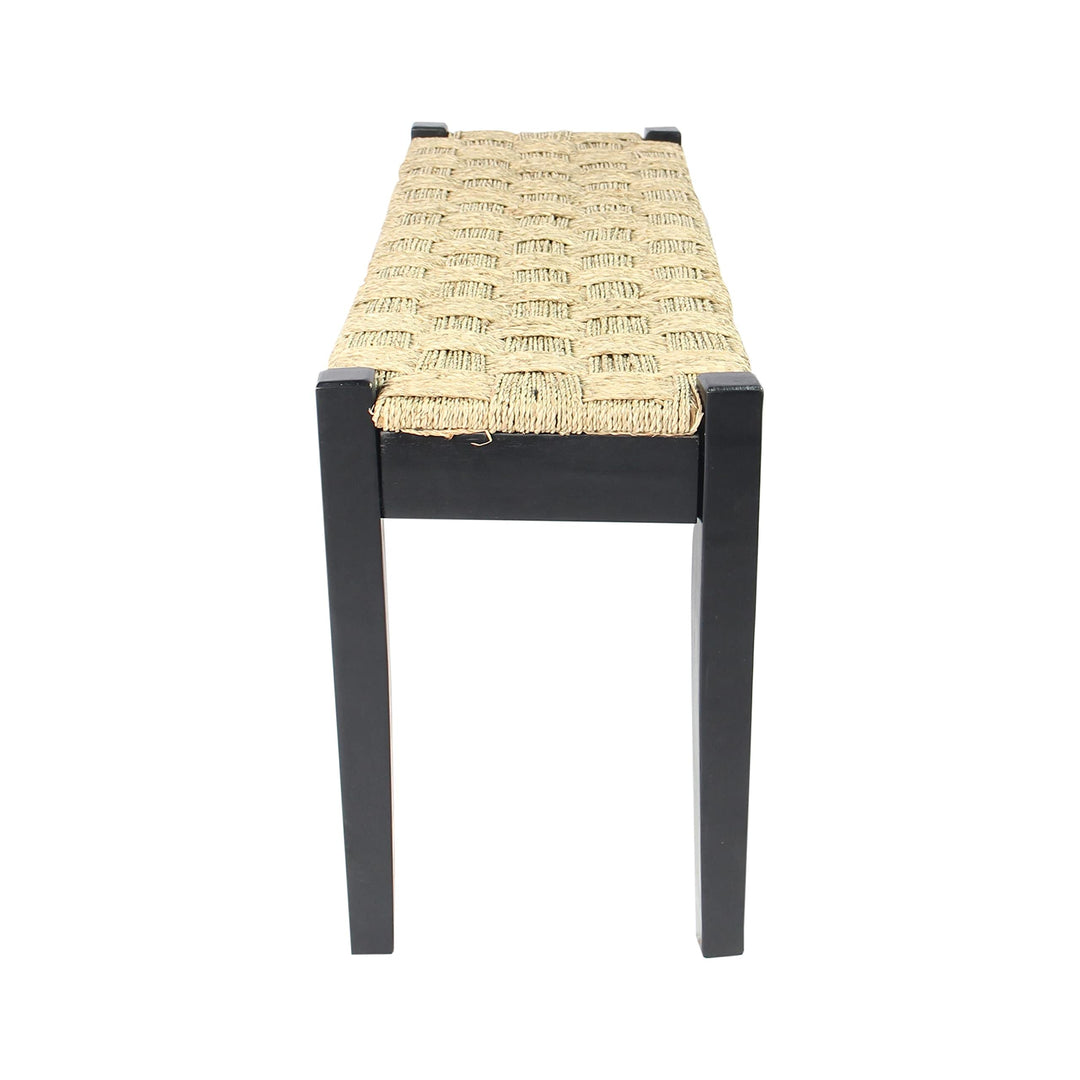 Shambles Seagrass Wood Bench Black Brown Striped Pattern Acacia Handmade - Diamond Home USA