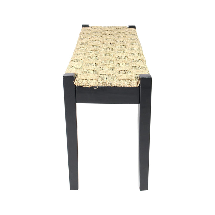 Shambles Seagrass Wood Bench Black Brown Striped Pattern Acacia Handmade - Diamond Home USA