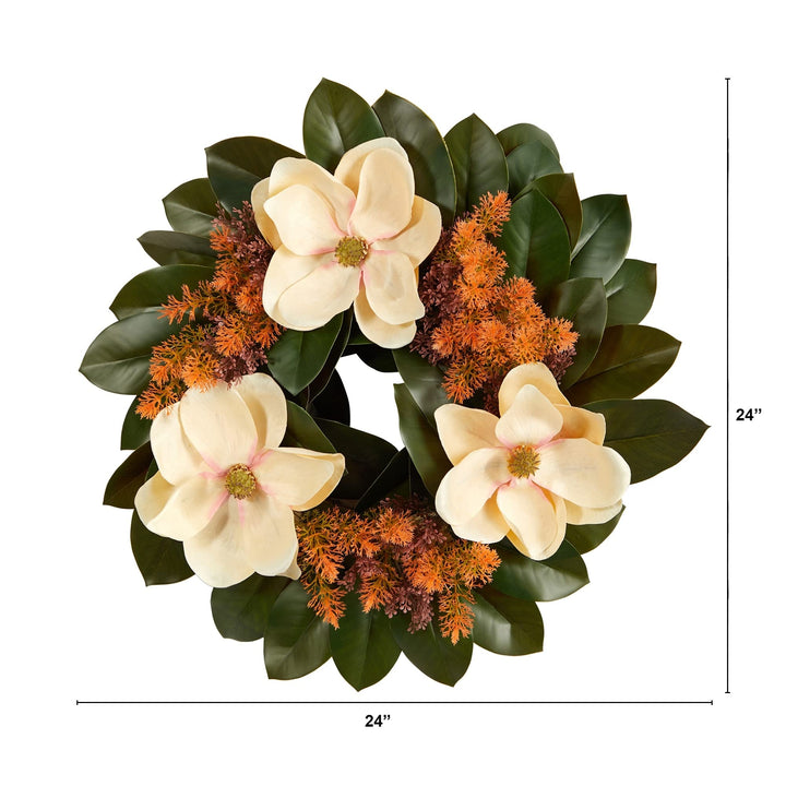 24" Magnolia Artificial Wreath White Casual Polyester Unadorned - Diamond Home USA