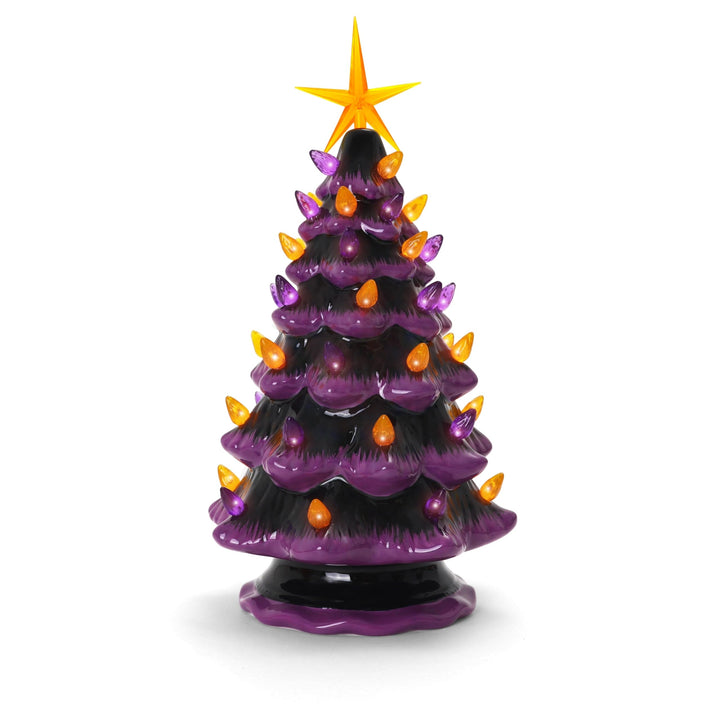 Purple Halloween Ceramic Christmas Tree Multi Color