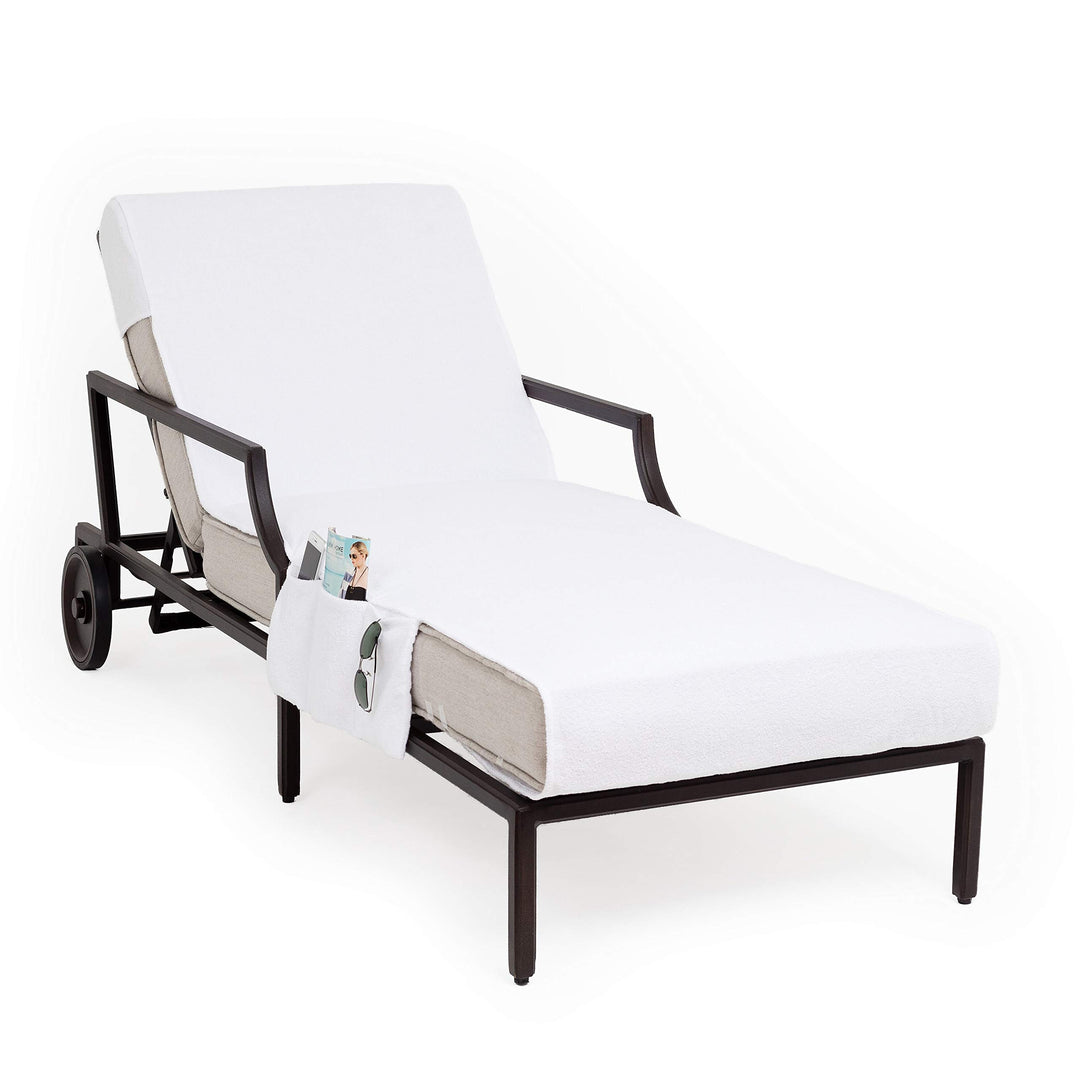 Turkish Cotton Standard Chaise Lounge Chair Towel Cover with Pockets White Solid - Diamond Home USA