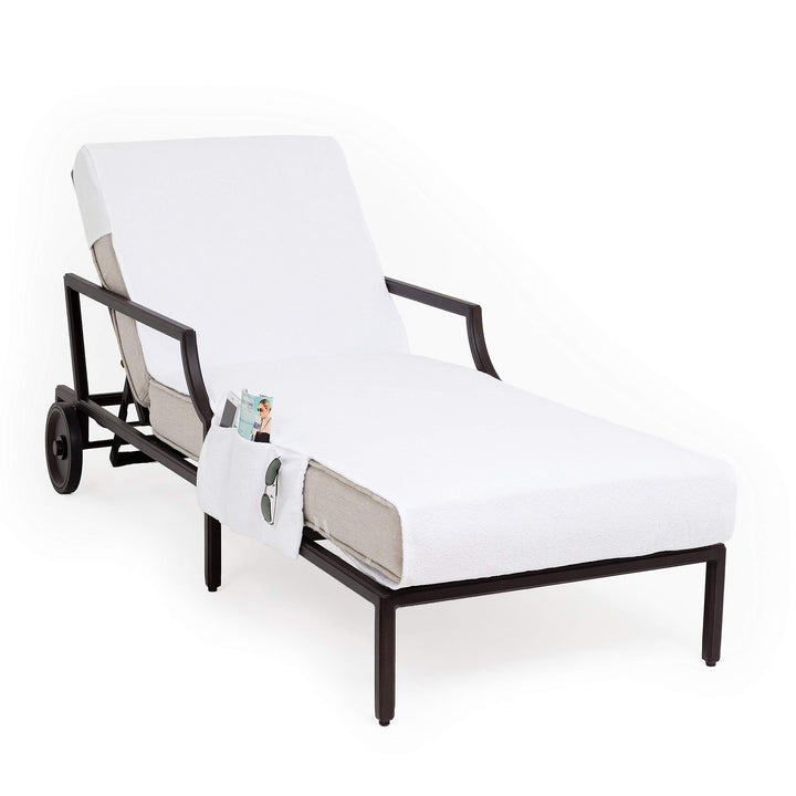 Turkish Cotton Standard Chaise Lounge Chair Towel Cover with Pockets White Solid - Diamond Home USA