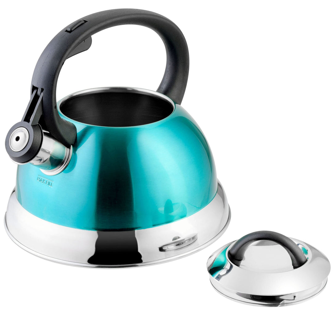 1.75 Qt Whistling Stovetop Tea Kettle in Turquoise Quart Stainless Steel - Diamond Home USA