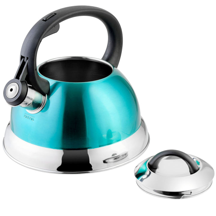1.75 Qt Whistling Stovetop Tea Kettle in Turquoise Quart Stainless Steel - Diamond Home USA