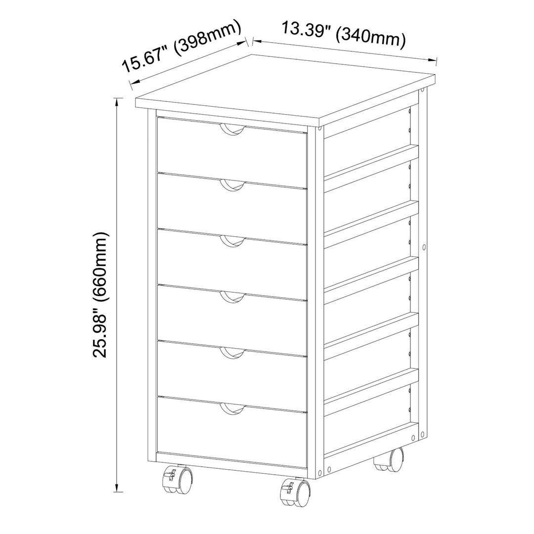 Solid Bamboo Frame 6 Drawer Rolling Cart White MDF Drawers - Diamond Home USA