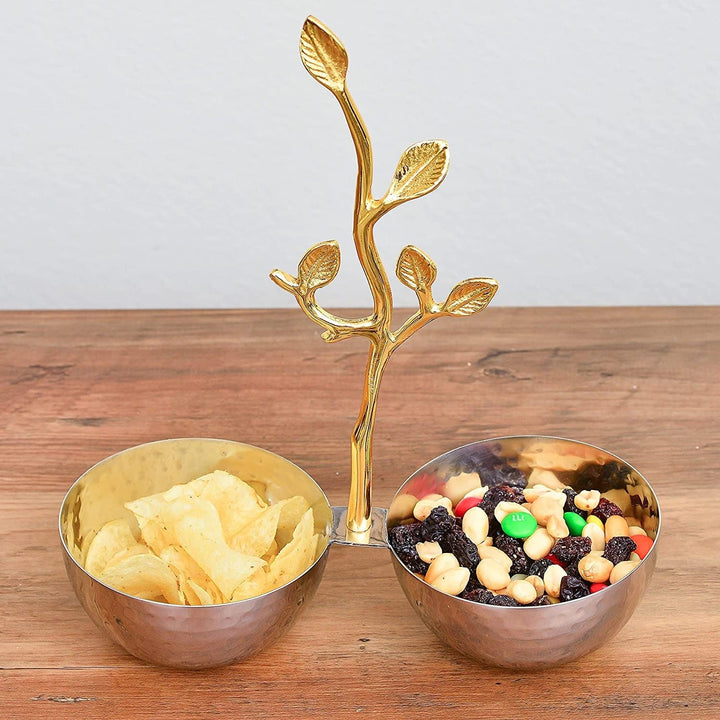 Textured Decorative Bowls With Gold Leaf Handle Silver Metal - Diamond Home USA