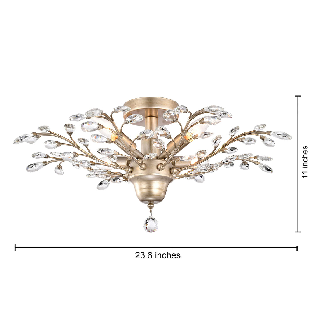 The Lighting Store Holly 4-Light Brushed Champagne Silver Crystal Leaves Flush - Diamond Home USA
