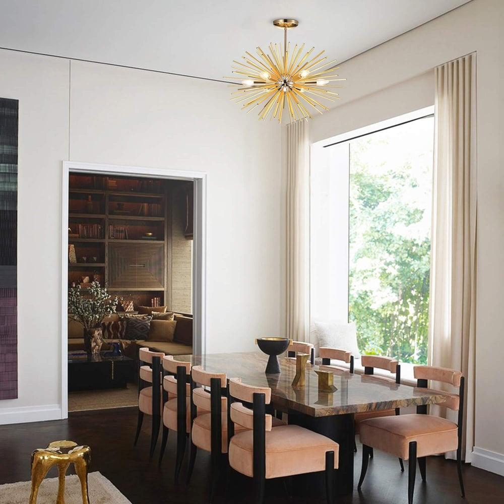 Gold 6-Light Sputnik Chandelier Sputnik Flush Mount Industrial Light Fixture - Diamond Home USA