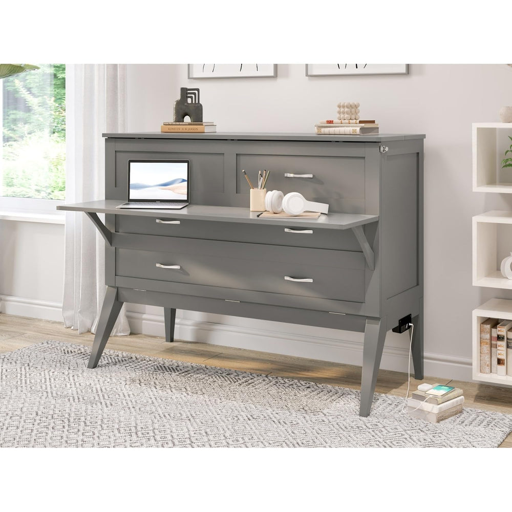 Full Size Bed Chest with Desk in Grey Mid-Century Modern Wood Includes Hardware - Diamond Home USA