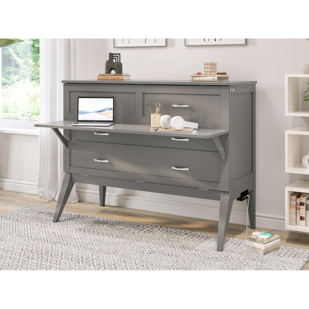 Full Size Bed Chest with Desk in Grey Mid-Century Modern Wood Includes Hardware - Diamond Home USA