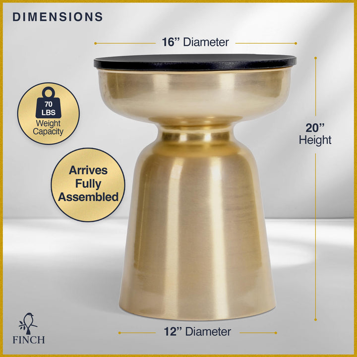 Finch Adler Metal Accent Side Table 16" Natural Granite Top Brushed Brass Base - Diamond Home USA