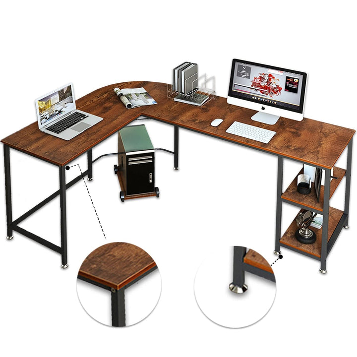 66 in. W Brown Modern Design Shaped Corner Computer Desk Black Contemporary - Diamond Home USA
