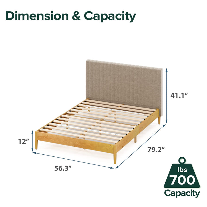 ZINUS Amelia Wood Platform Bed Frame with Upholstered Headboard / Solid Wood Bed Full