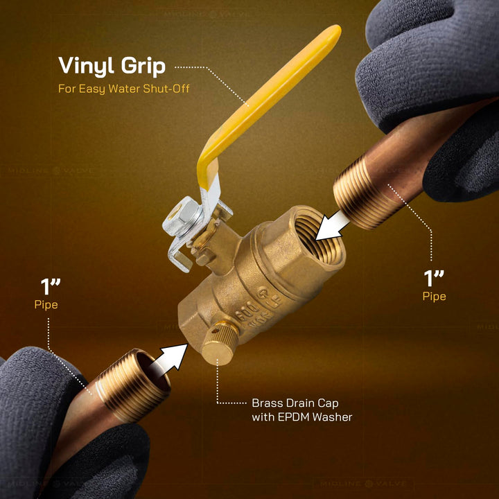 Midline Valve 627T223-NL Premium ull Port Ball Valve with Drain Brass x 1 in. - Diamond Home USA