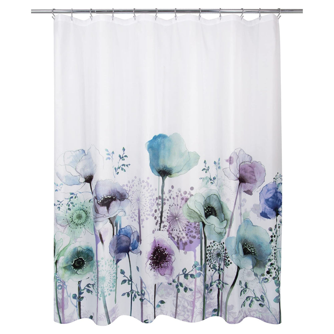 Blue Poppies Shower Curtain Floral Traditional Polyester Medium