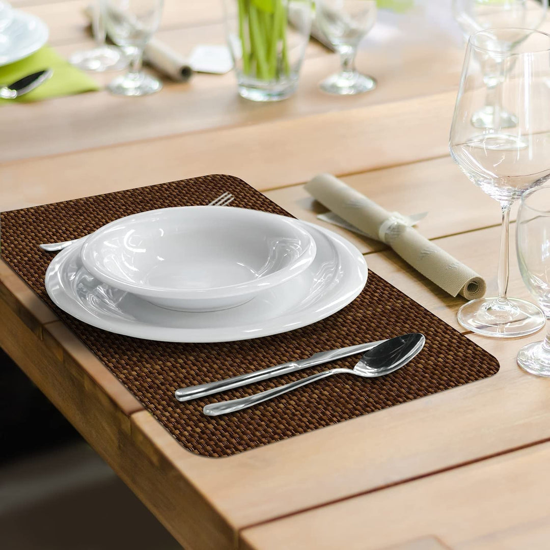 Natural Basket Weave Design Reversible Easy Plastic Placemat Set of 4 Made in - Diamond Home USA