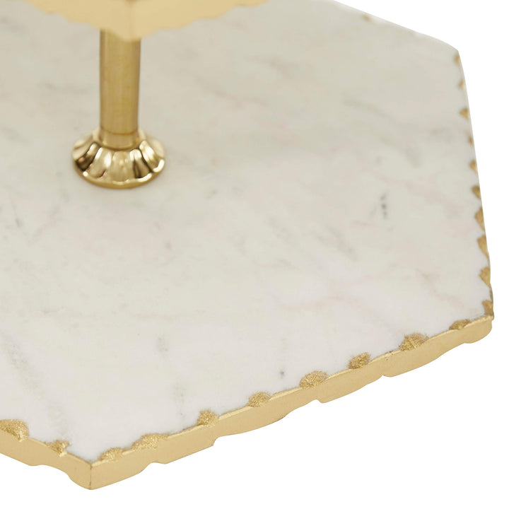 Hexagon 3-Tier Gold and White Marble Tray Stand 12" X 23" 12 X 11 22 Multi Color - Diamond Home USA