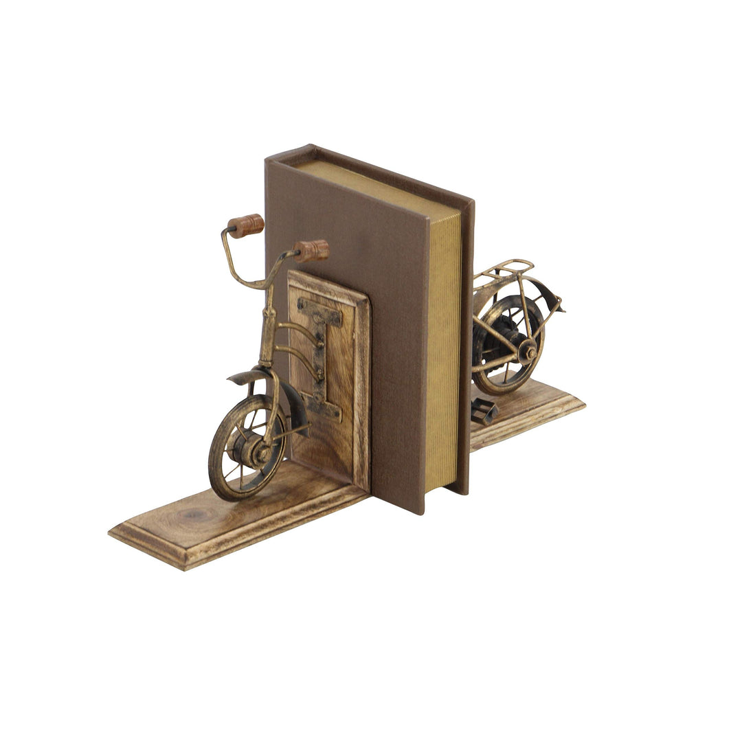 Metal and Wood Bicycle Bookend Gold Traditional MDF - Diamond Home USA