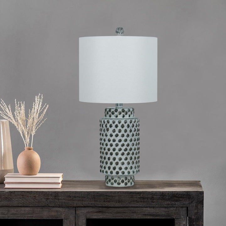 23.5" Raised Cylinder Table Lamp with Decorator Shade Blue Transitional - Diamond Home USA