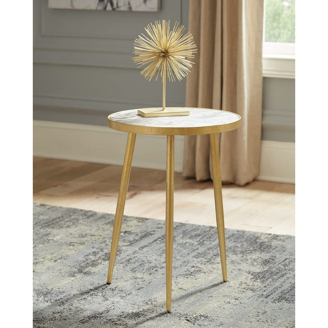 Round Accent Table in White and Gold Rustic Marble Wood Finish - Diamond Home USA