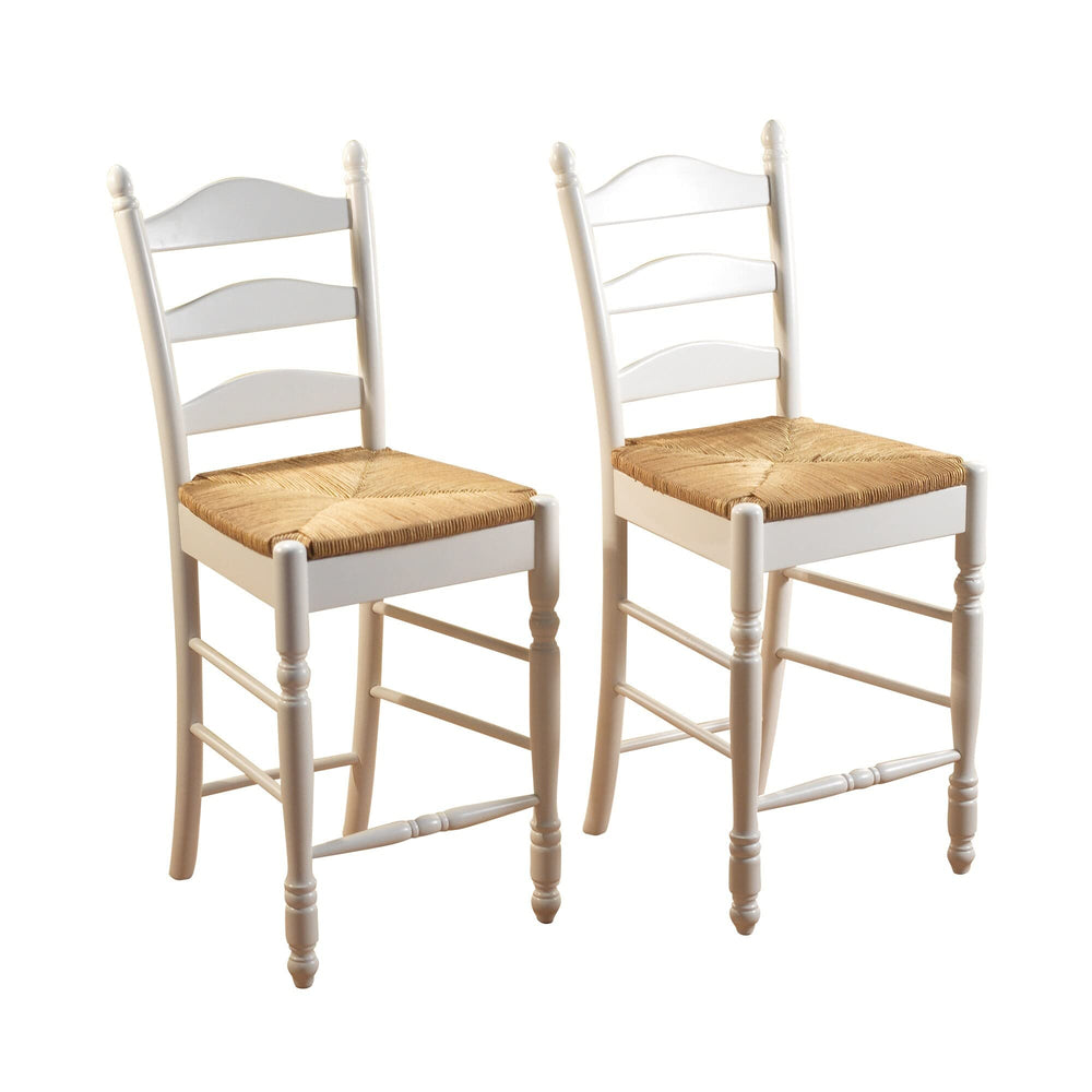 Ladder Back 24-inch Stool (Set of 2) hite Traditional Rubberwood Finish Solid - Diamond Home USA