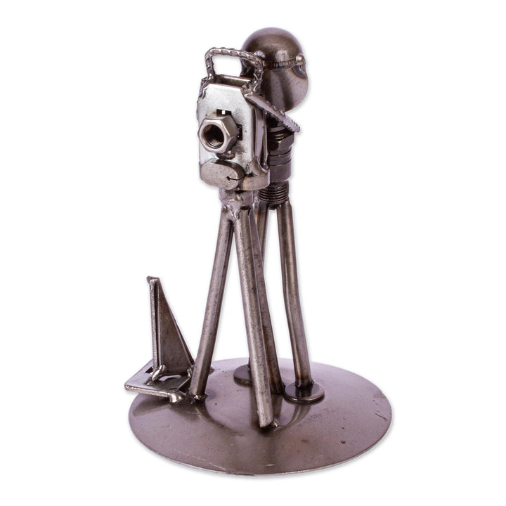 Handmade Rustic Surveyor Recycled Auto Parts Sculpture Silver Metal Antique - Diamond Home USA