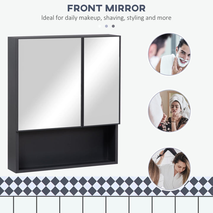 Wall-Mounted Medicine Cabinet Bathroom Mirror with Double Doors and Storage - Diamond Home USA