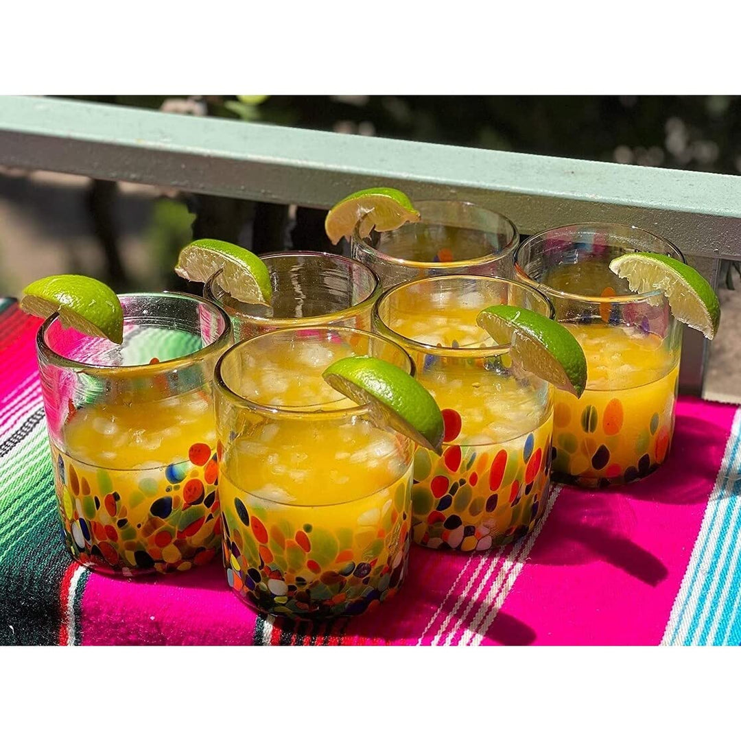 Hand Blown Mexican Drinking Glasses Set Of 6 Confetti Tumbler (10 Oz Each) Multi - Diamond Home USA