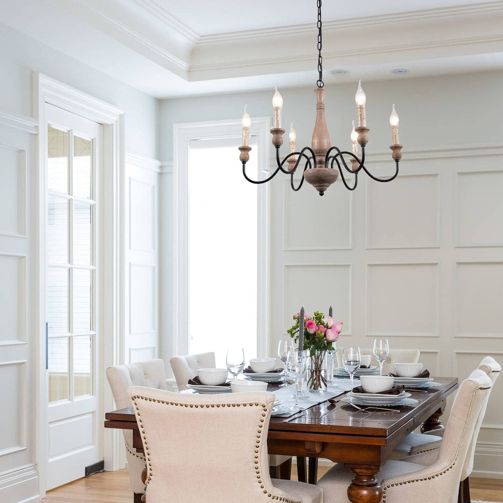Farmhouse Chandelier French Country for Dining Room 6-light Brown Industrial - Diamond Home USA