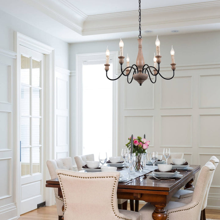 Farmhouse Chandelier French Country for Dining Room 6-light Brown Industrial - Diamond Home USA