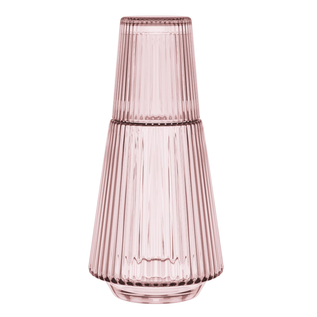 American Atelier Vintage Bedside Water Carafe with Tumbler - 37 Oz Ribbed 4.5" x 9.25" - Pink - 2 Piece