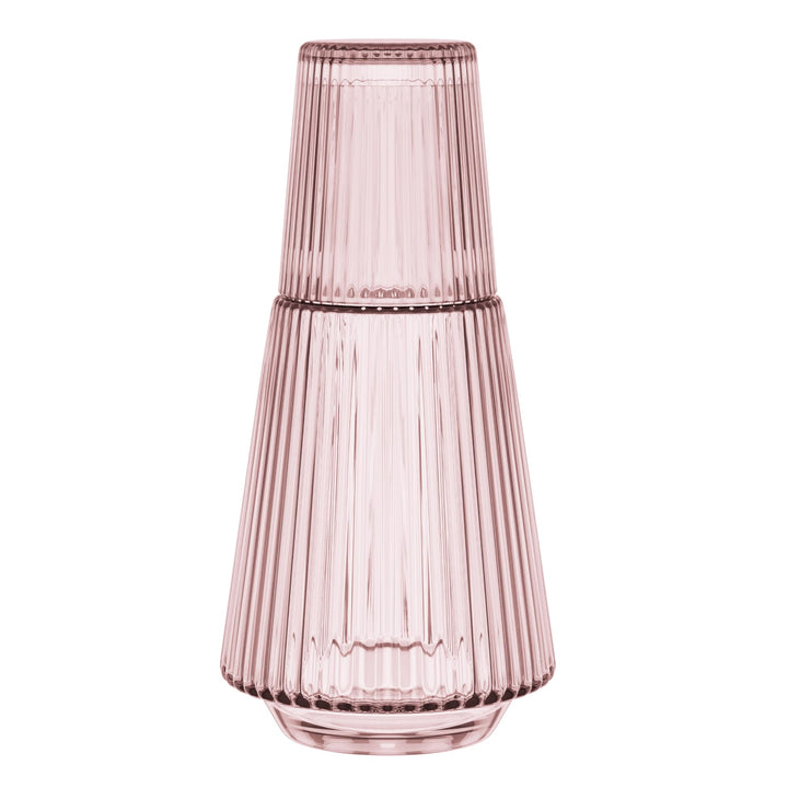 American Atelier Vintage Bedside Water Carafe with Tumbler - 37 Oz Ribbed 4.5" x 9.25" - Pink - 2 Piece