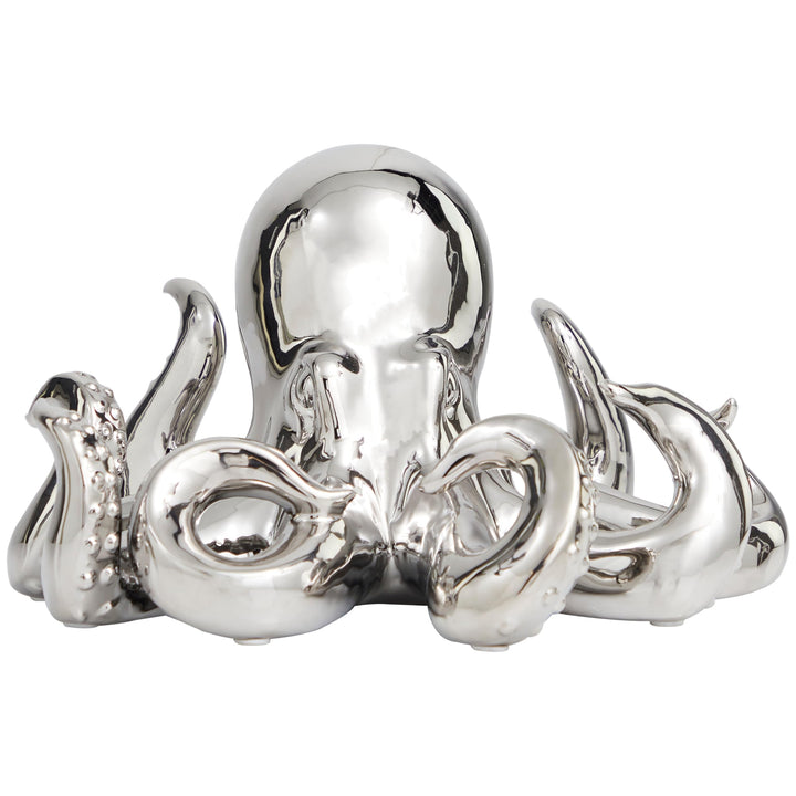 Silver Ceramic Octopus Sculpture with Textured Tentacles - Diamond Home USA