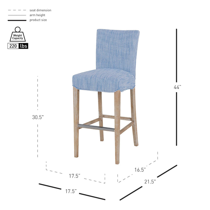 New Pacific Direct Milton Fabric Chair Natural Solid Wood Legs Blue Stripes - Diamond Home USA