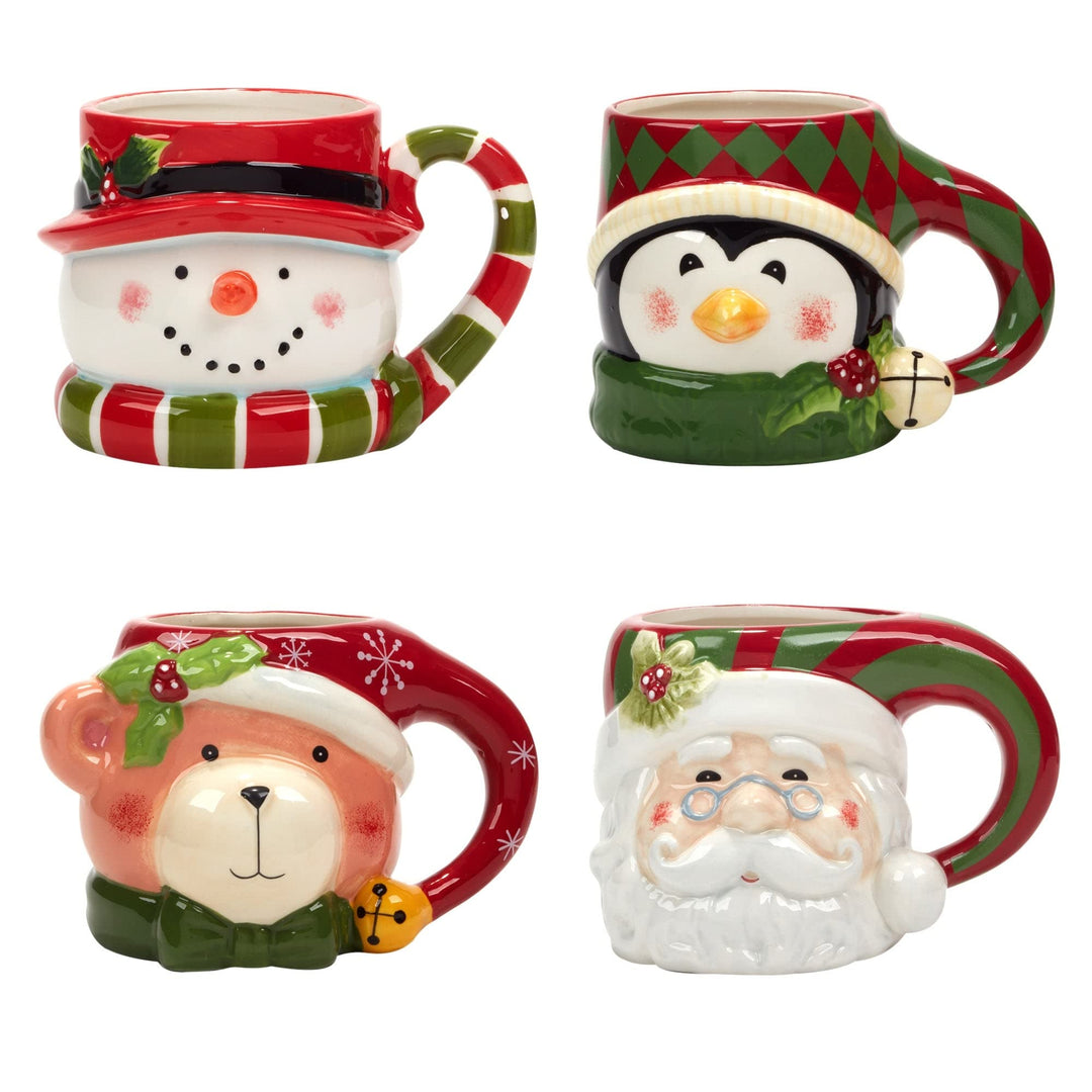 Holiday 4 Pc. Mug Set 18 Oz. Green Multi Color Red Casual Round Piece