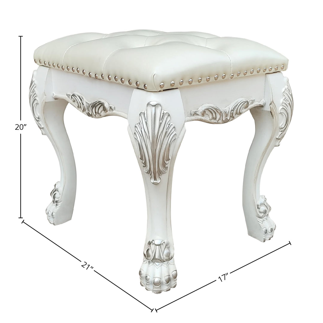 Acme Furniture Dresden II 20" Traditional Faux Leather Vanity Stool in White - Diamond Home USA