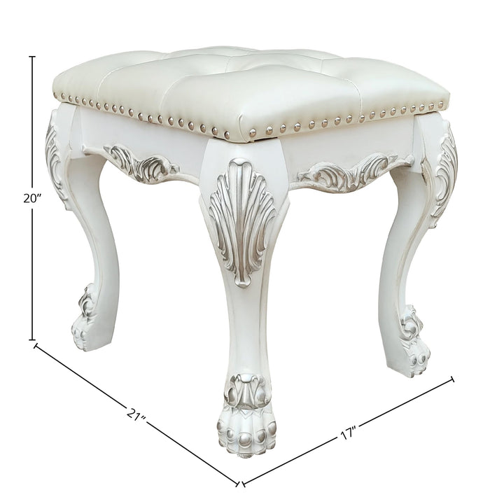 Acme Furniture Dresden II 20" Traditional Faux Leather Vanity Stool in White - Diamond Home USA