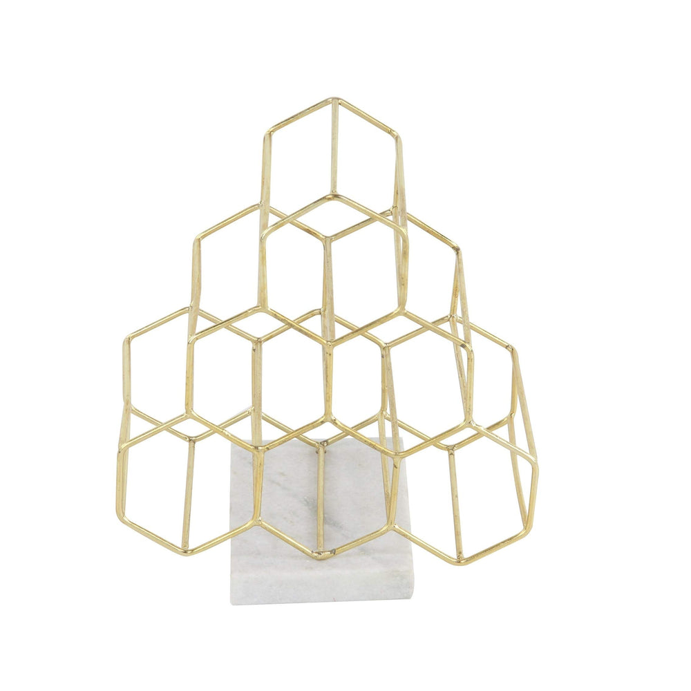 Gold Geo Wine Rack Elegant Countertop Pyramid 6Bottle Wine Holder Hexagon-Shaped - Diamond Home USA
