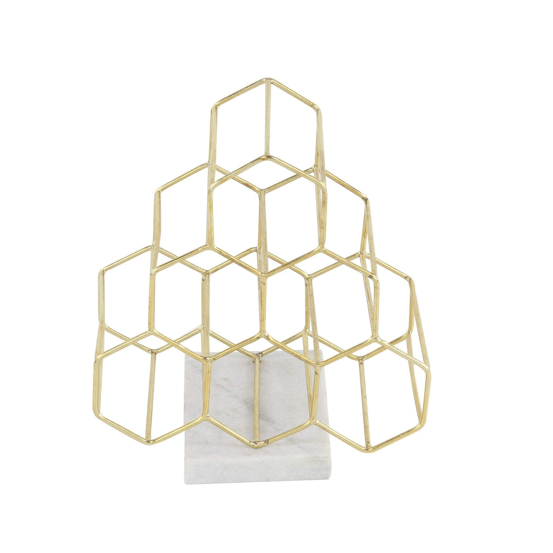 Gold Geo Wine Rack Elegant Countertop Pyramid 6Bottle Wine Holder Hexagon-Shaped - Diamond Home USA
