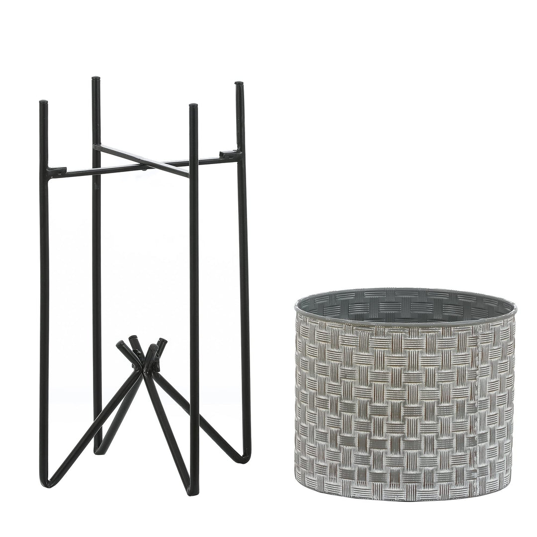 Set of 2 Metal Planters with Stands Black Grey Industrial Modern Contemporary - Diamond Home USA